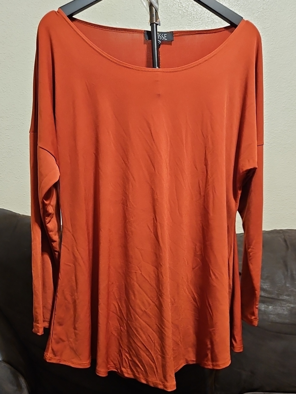Lysse Scoop-Neck Long Sleeve Tunic in Rust